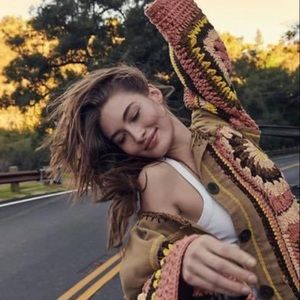 Free People Oslo in Spring crochet jacket.